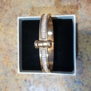 Stainless steel magnetic closure gold colored bracelet with rhinestones, NWOT